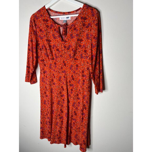 Old Navy Dress Womens Maternity Medium Floral Mini Boho Orange Pink Casual Work - Picture 4 of 12